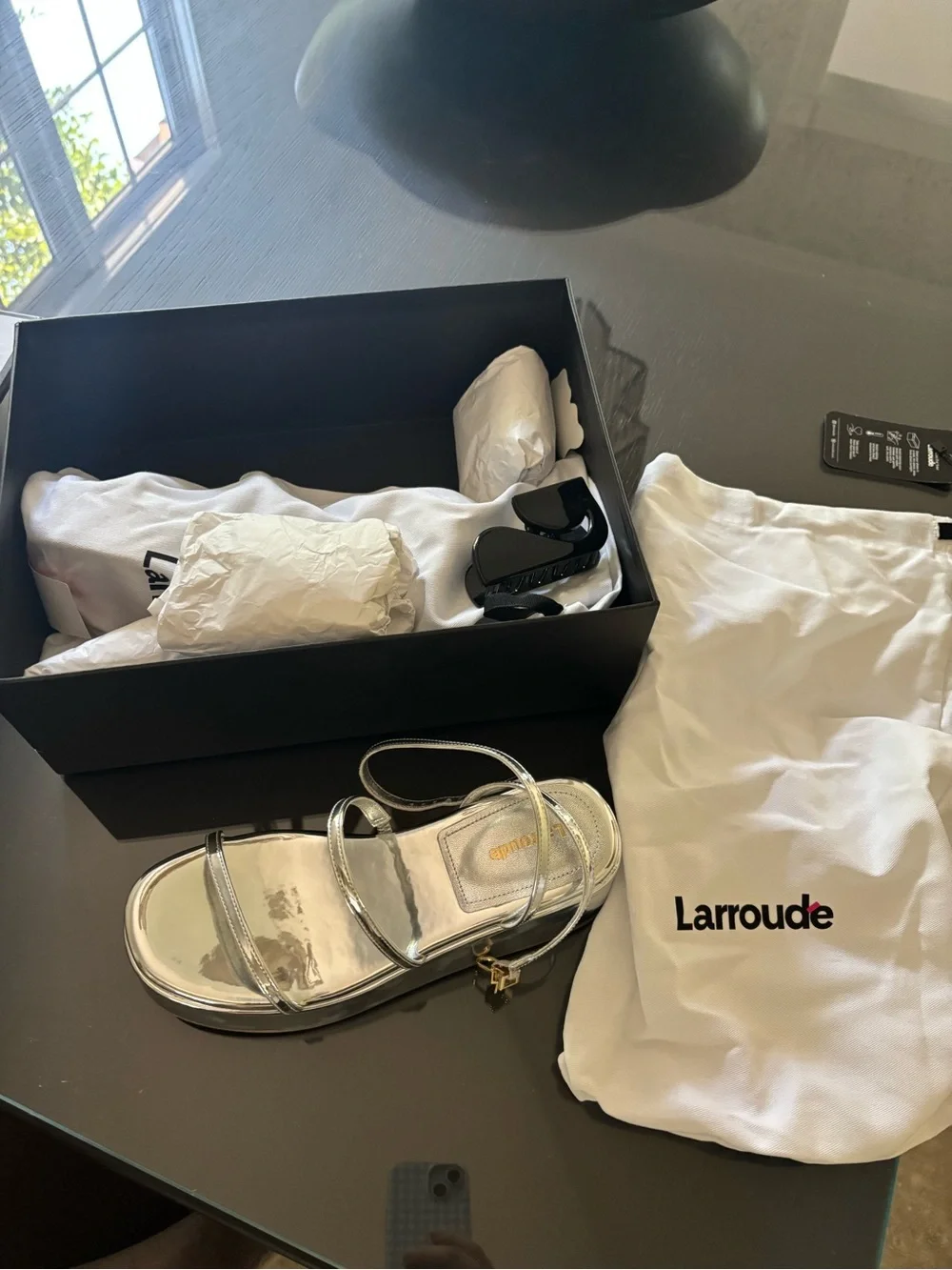 Larroude Silver Mirrored Platform flatform Sandals